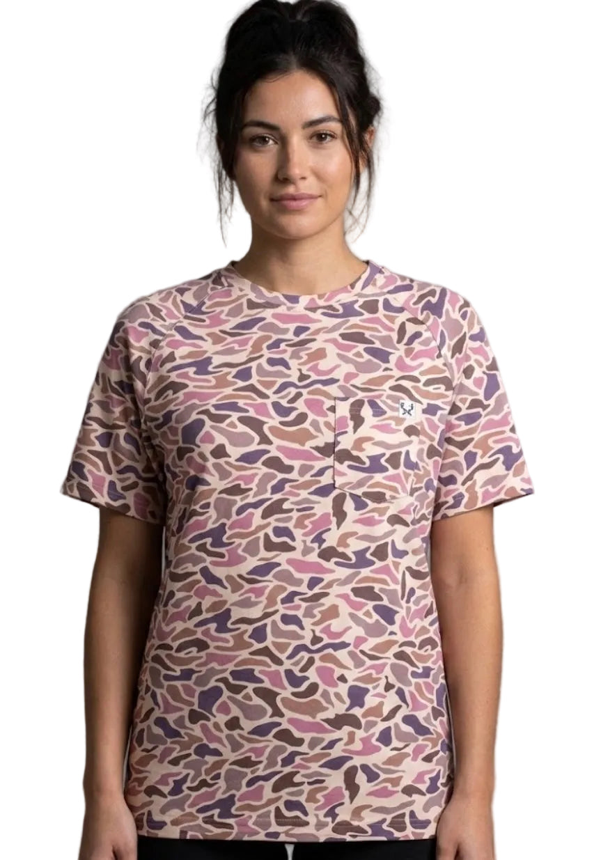 Southern Tribe Pink Camo Short Sleeve Tee With Pocket