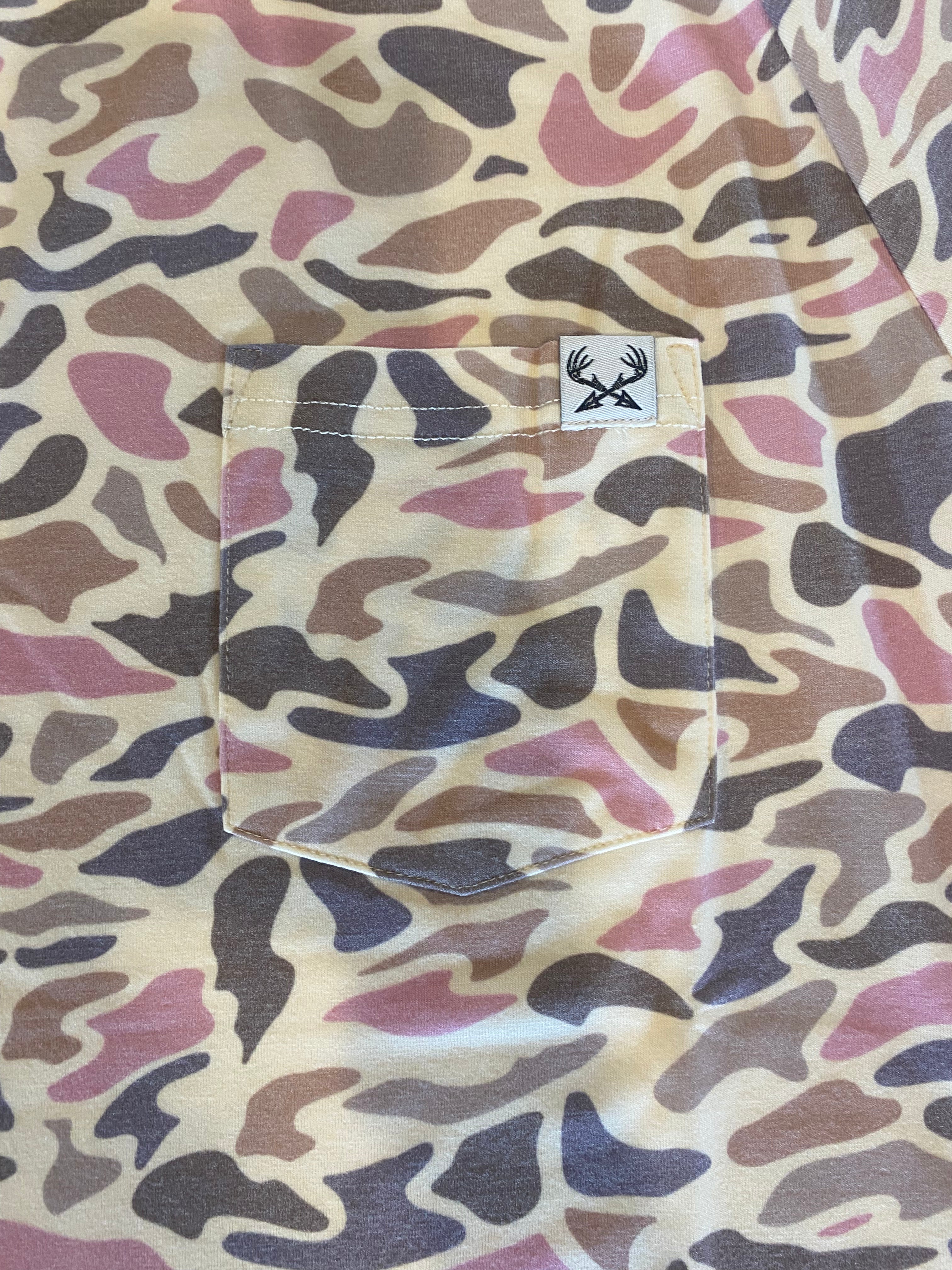 Southern Tribe Pink Camo Short Sleeve Tee With Pocket